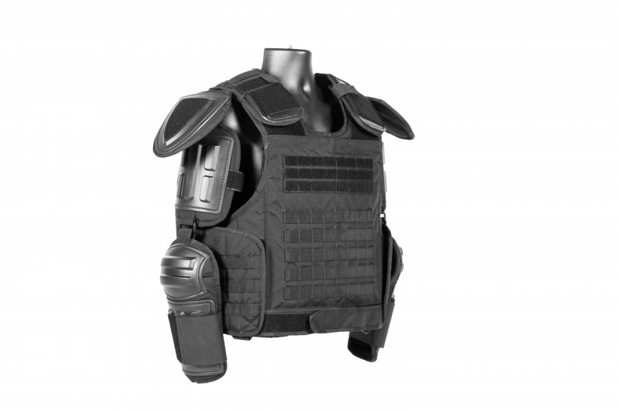 Haven gear riot suit with riot protective gear and panels.