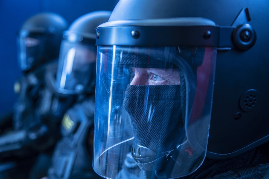 Face shields. Protection. Riot Gear Helmets. Police law enforcement